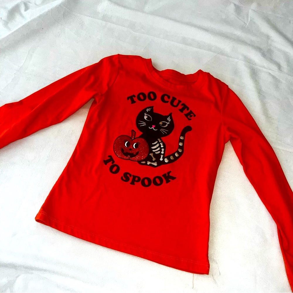 Too Cute To Spook Girls 6-6x Long Sleeve Orange Halloween Excellent Condition